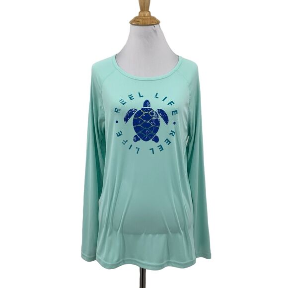 Reel Life UV Tee Women L Large Seaglass Turtle Long Sleeve Fishing Outdoor Shirt - Picture 1 of 11
